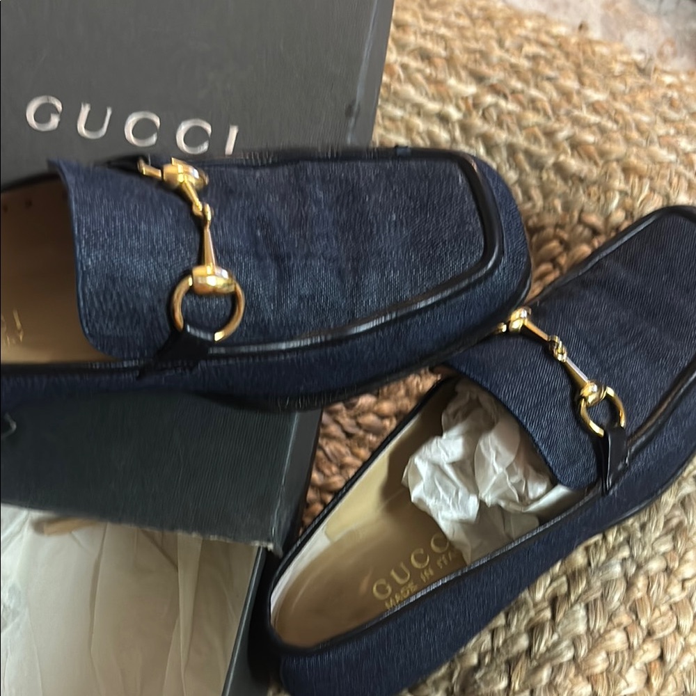 Gucci Dark Blue denim Sole Loafers